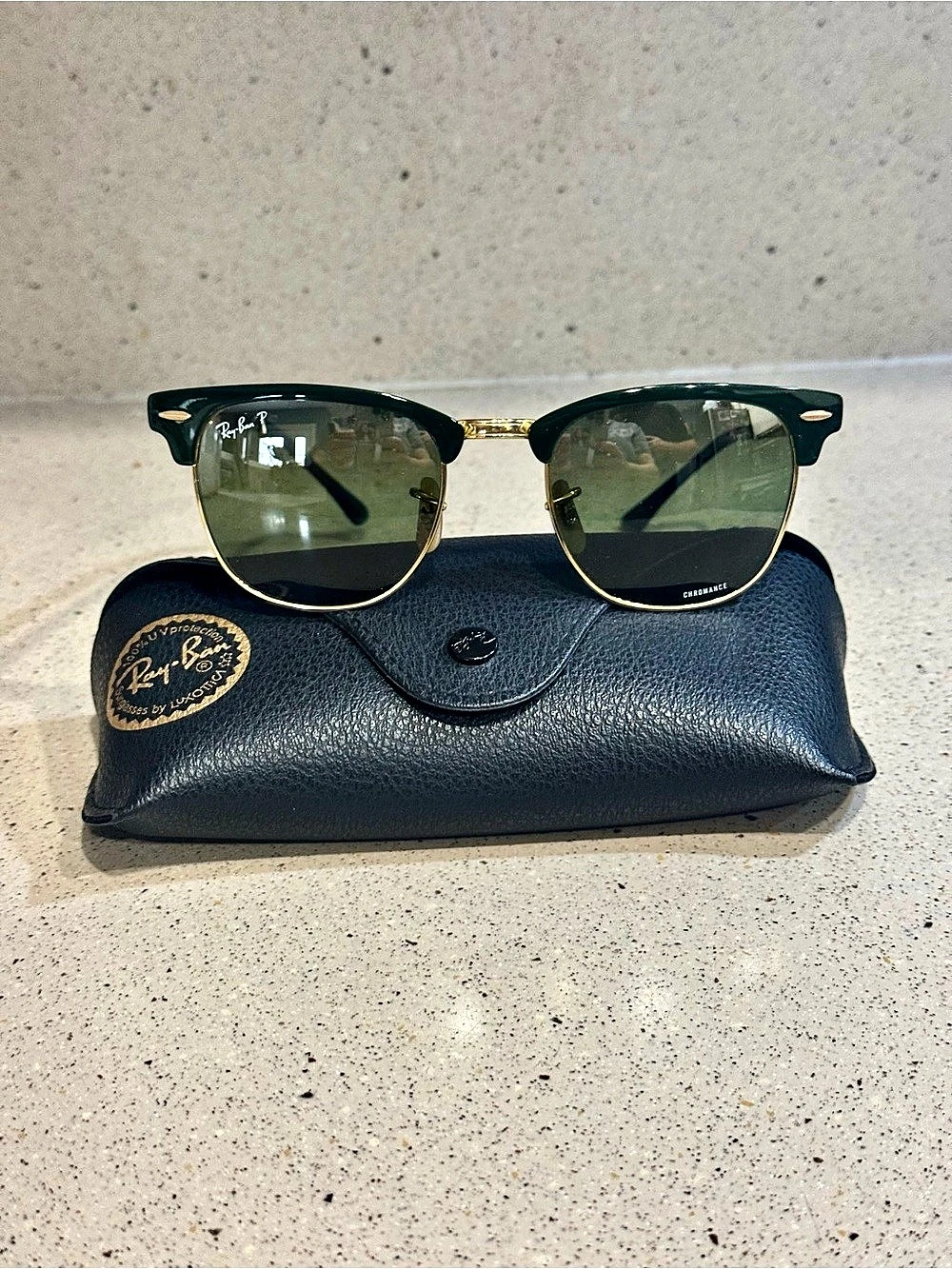 Ray-Ban Chromance Green & Gold Polarized Glasses Like New